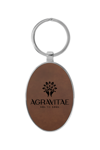 3 x 1 3/4 Laserable Leatherette/Metal Oval Keychain