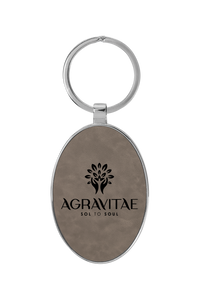 3 x 1 3/4 Laserable Leatherette/Metal Oval Keychain