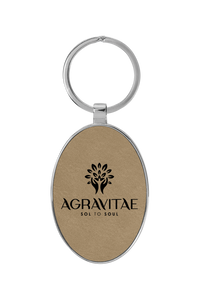 3 x 1 3/4 Laserable Leatherette/Metal Oval Keychain