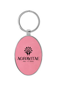 3 x 1 3/4 Laserable Leatherette/Metal Oval Keychain