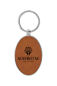 3 x 1 3/4 Laserable Leatherette/Metal Oval Keychain