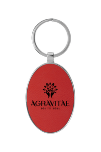 3 x 1 3/4 Laserable Leatherette/Metal Oval Keychain