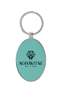 3 x 1 3/4 Laserable Leatherette/Metal Oval Keychain